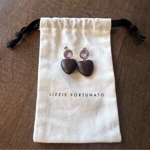 Lizzie Fortunato Violet Crush Earrings - Carved Wood Heart